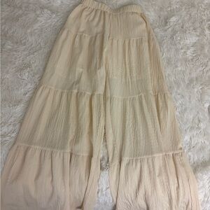 Cream Tiered Wide-Leg Pants